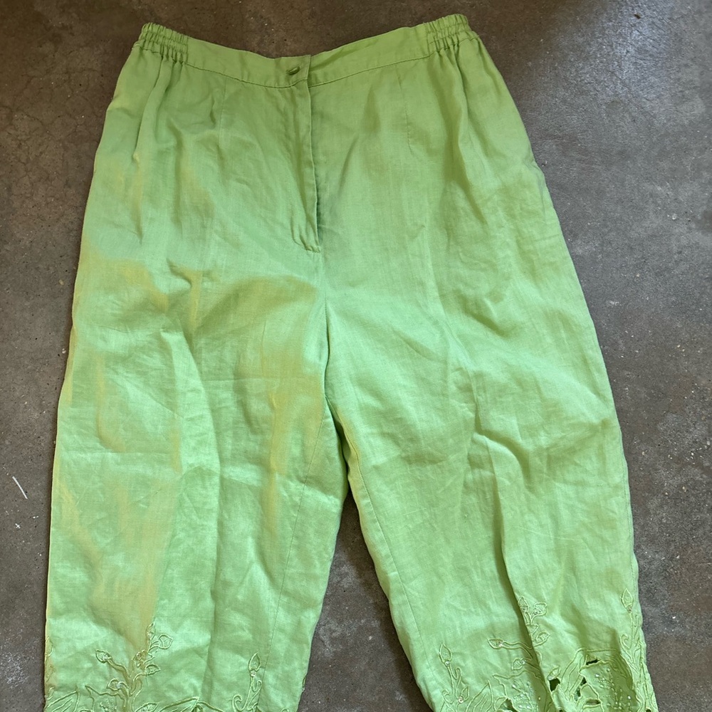 Green Embroidered Pants